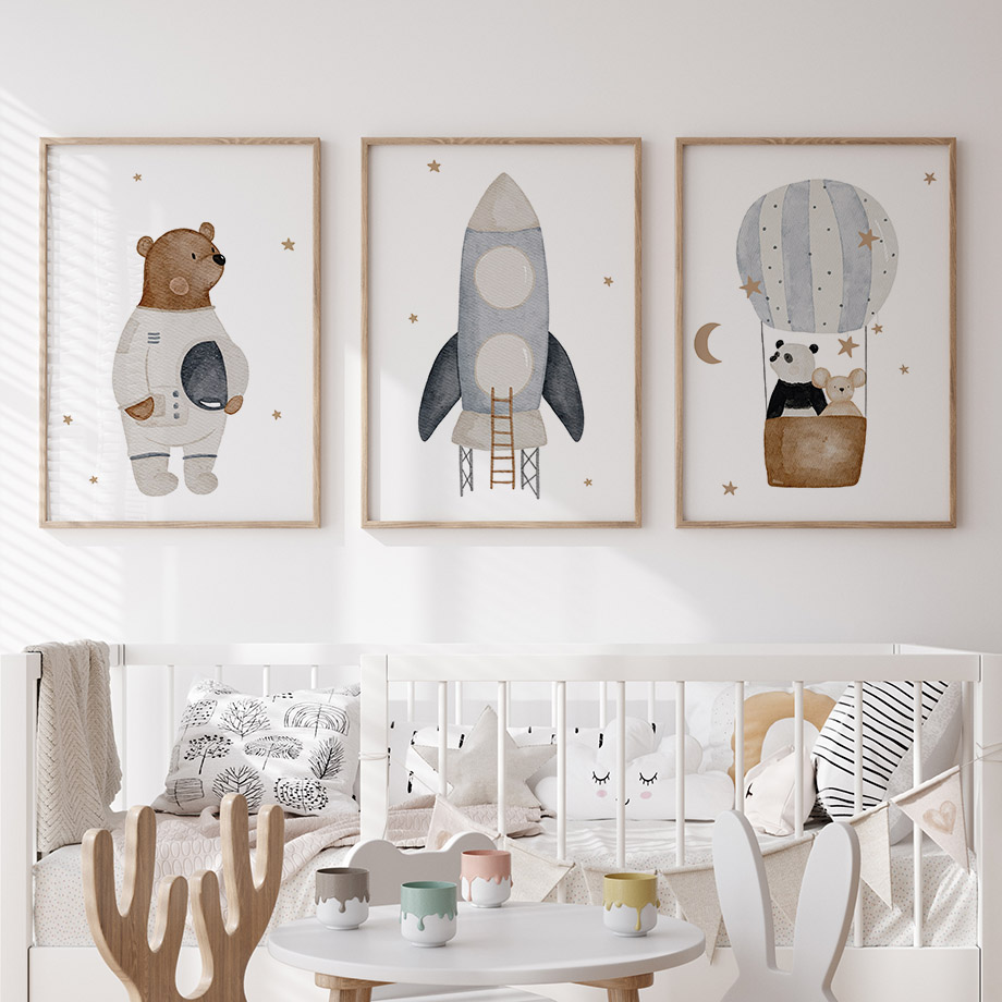 Baby Nursery Home - Pósteres Boho de Cohetes Espaciales, Osos,