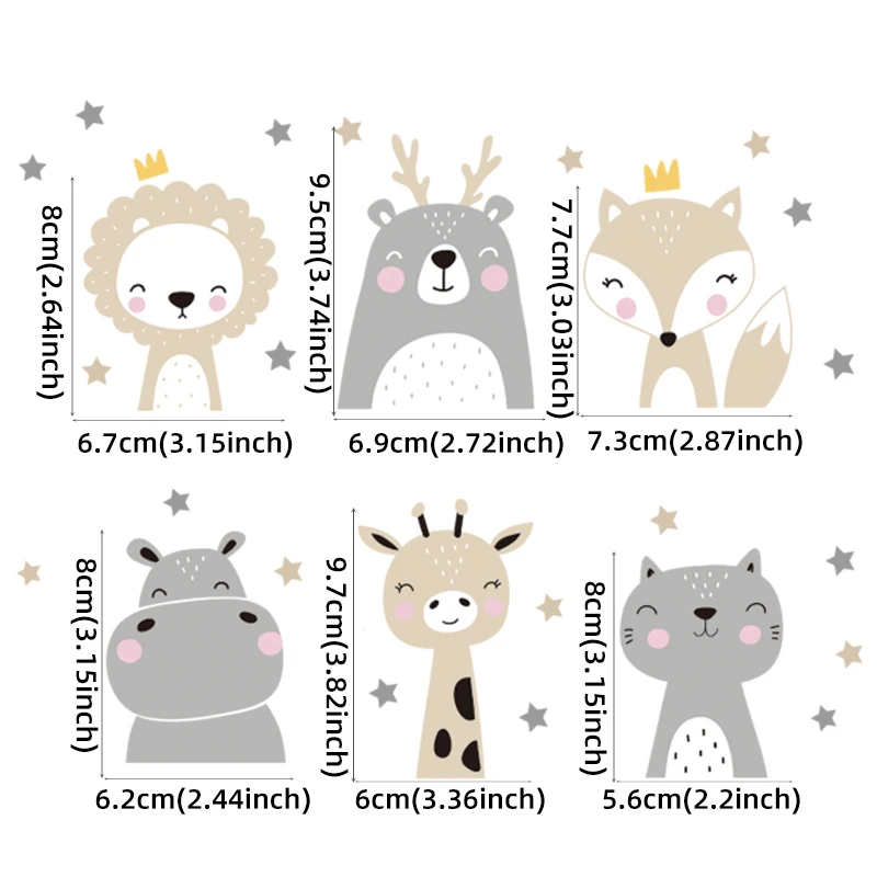 6 pegatinas de animales alegre - Wall Decal Nursery reseña y precio